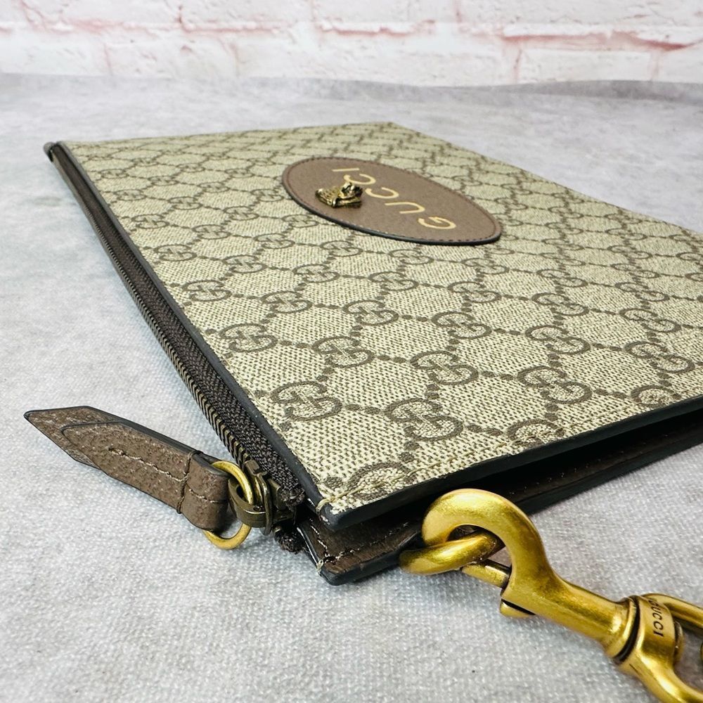 Gucci Brown Monogram Wristlet Clutch with Gold Logo - Picture 7 of 10